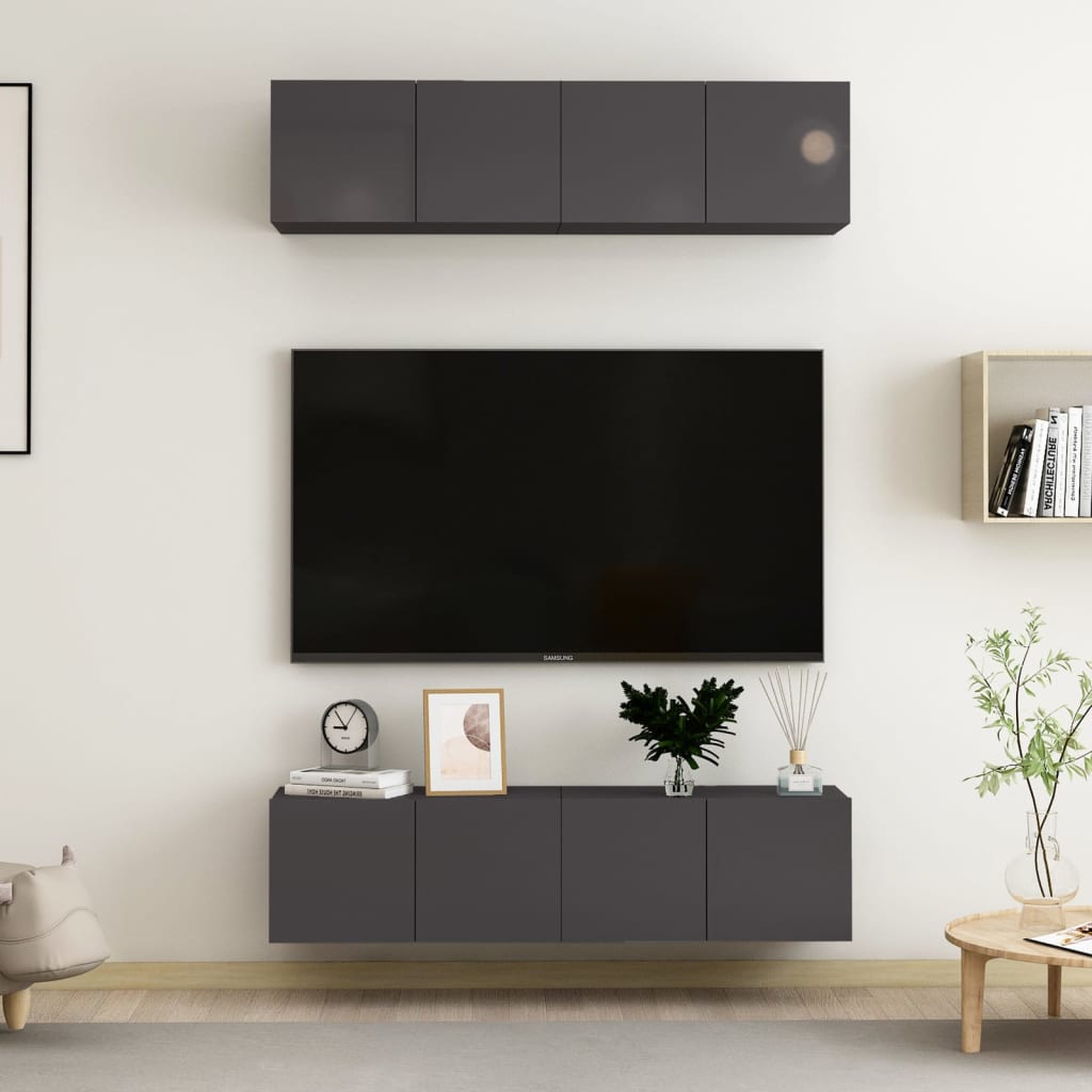 NNEVL TV Cabinets 4 pcs High Gloss Grey 60x30x30 cm Chipboard-0