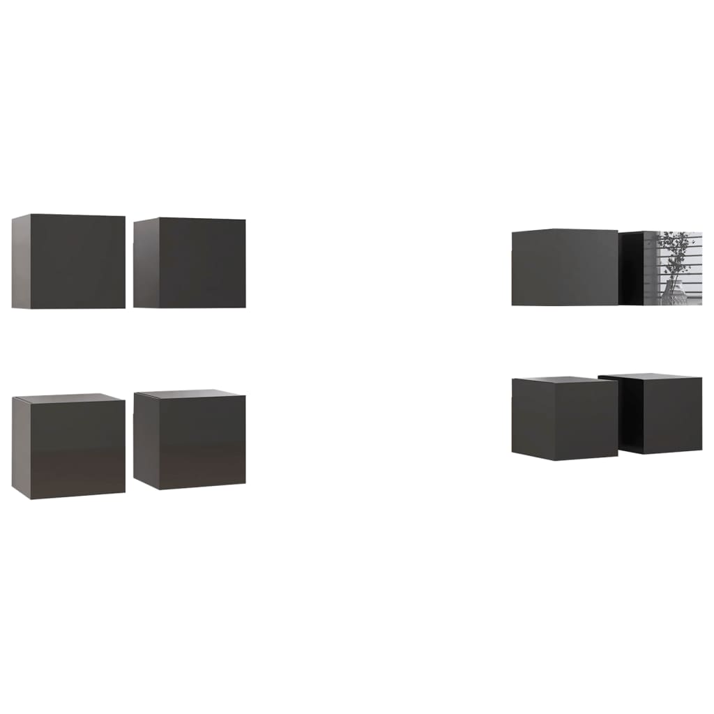 NNEVL Wall Mounted TV Cabinets 8 pcs High Gloss Grey 30.5x30x30 cm-1