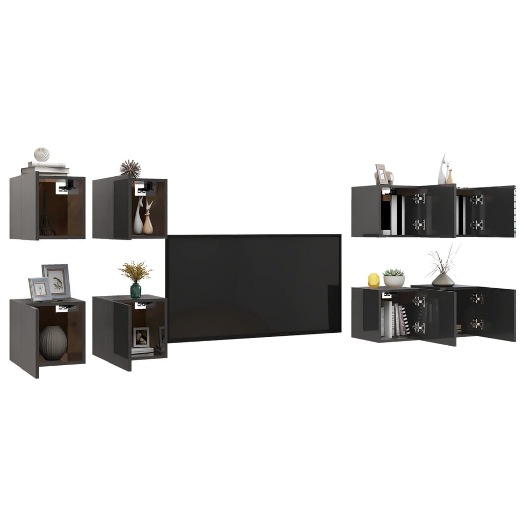 NNEVL Wall Mounted TV Cabinets 8 pcs High Gloss Grey 30.5x30x30 cm-2