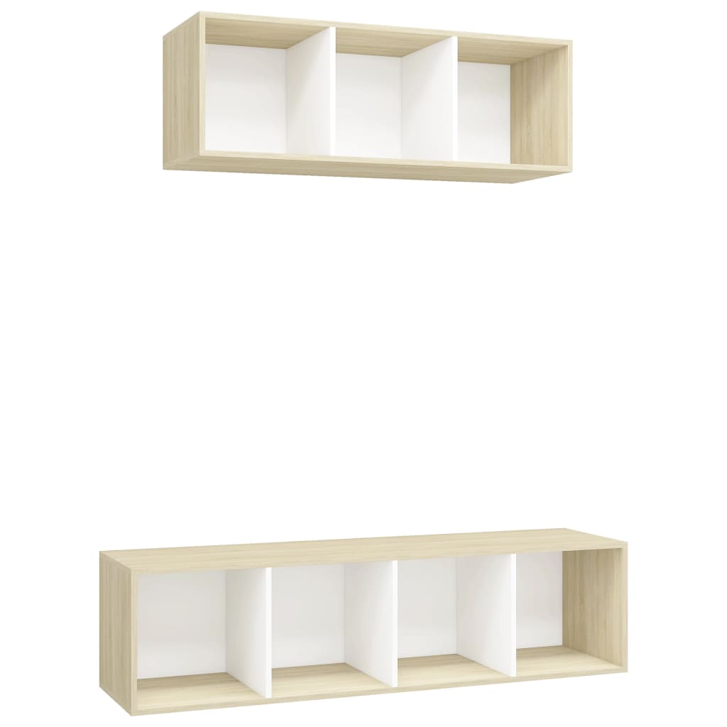 NNEVL 2 Piece TV Cabinet Set White and Sonoma Oak Chipboard-1