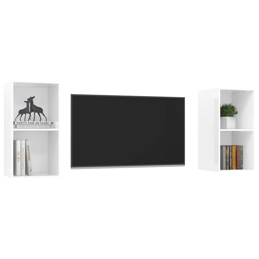 NNEVL Wall-mounted TV Cabinets 2 pcs High Gloss White Chipboard-2