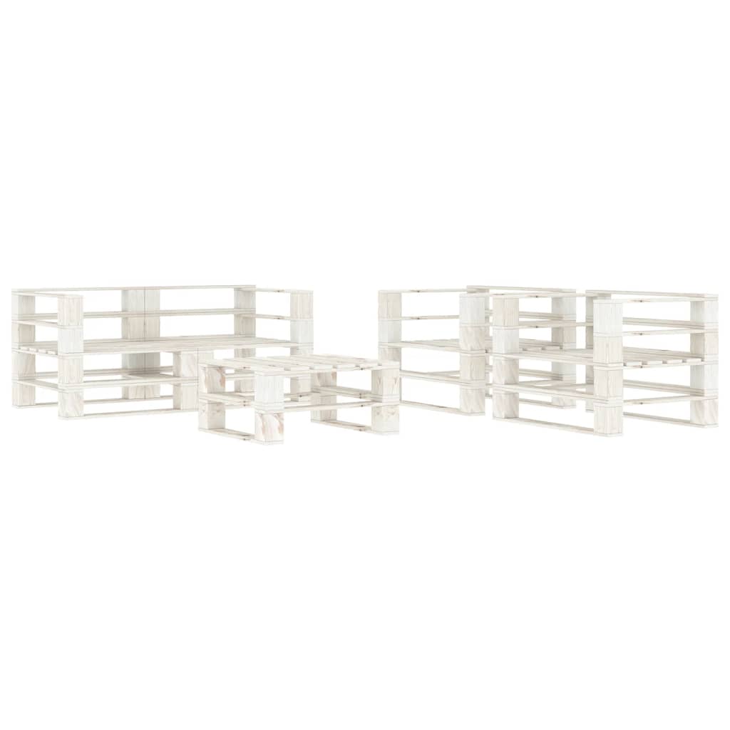 NNEVL 5 Piece Garden Pallet Lounge Set Solid Pinewood White-0