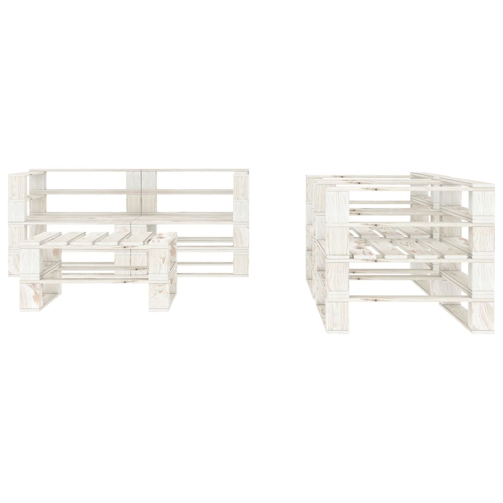 NNEVL 5 Piece Garden Pallet Lounge Set Solid Pinewood White-1
