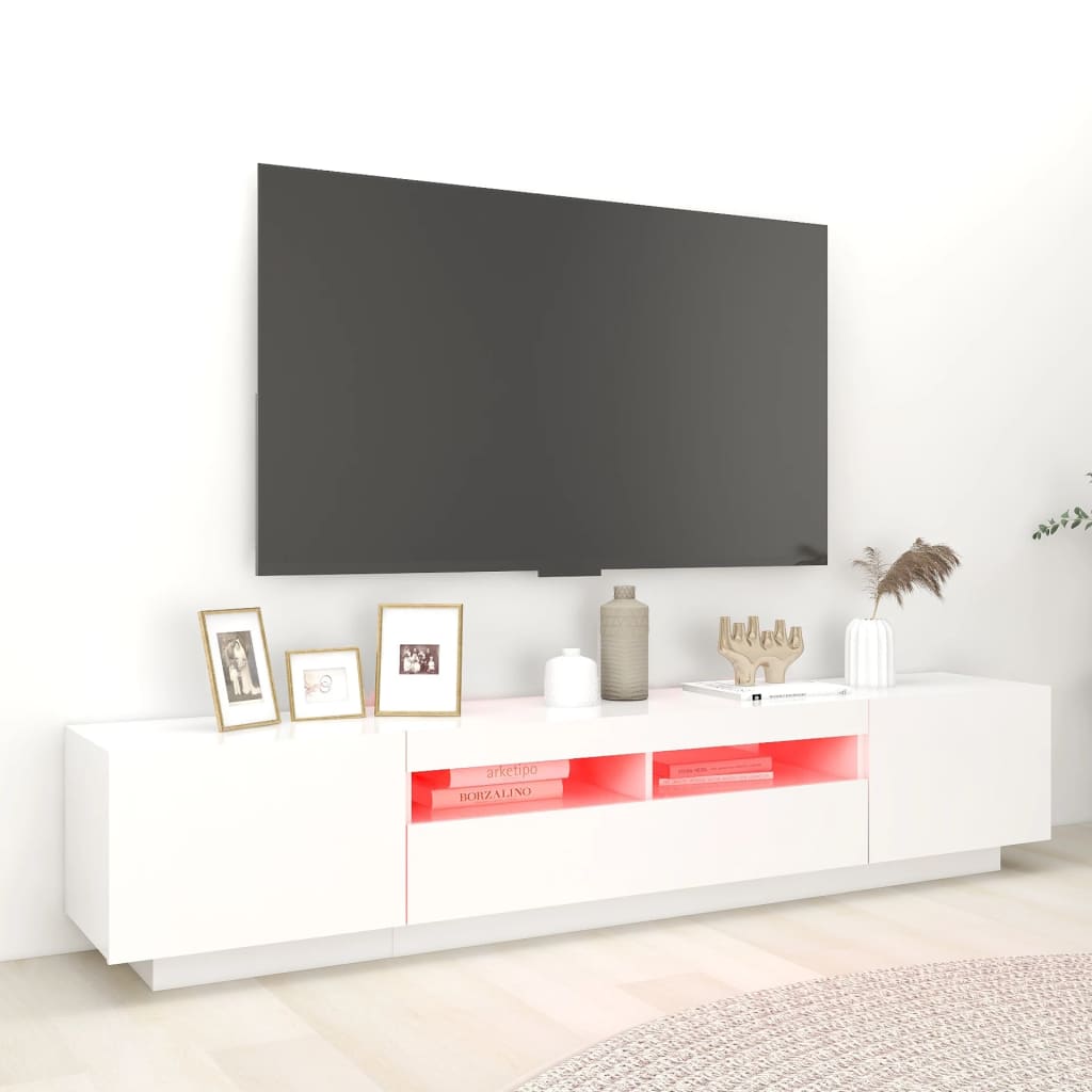 NNEVL TV Cabinet with LED Lights White 200x35x40 cm-2