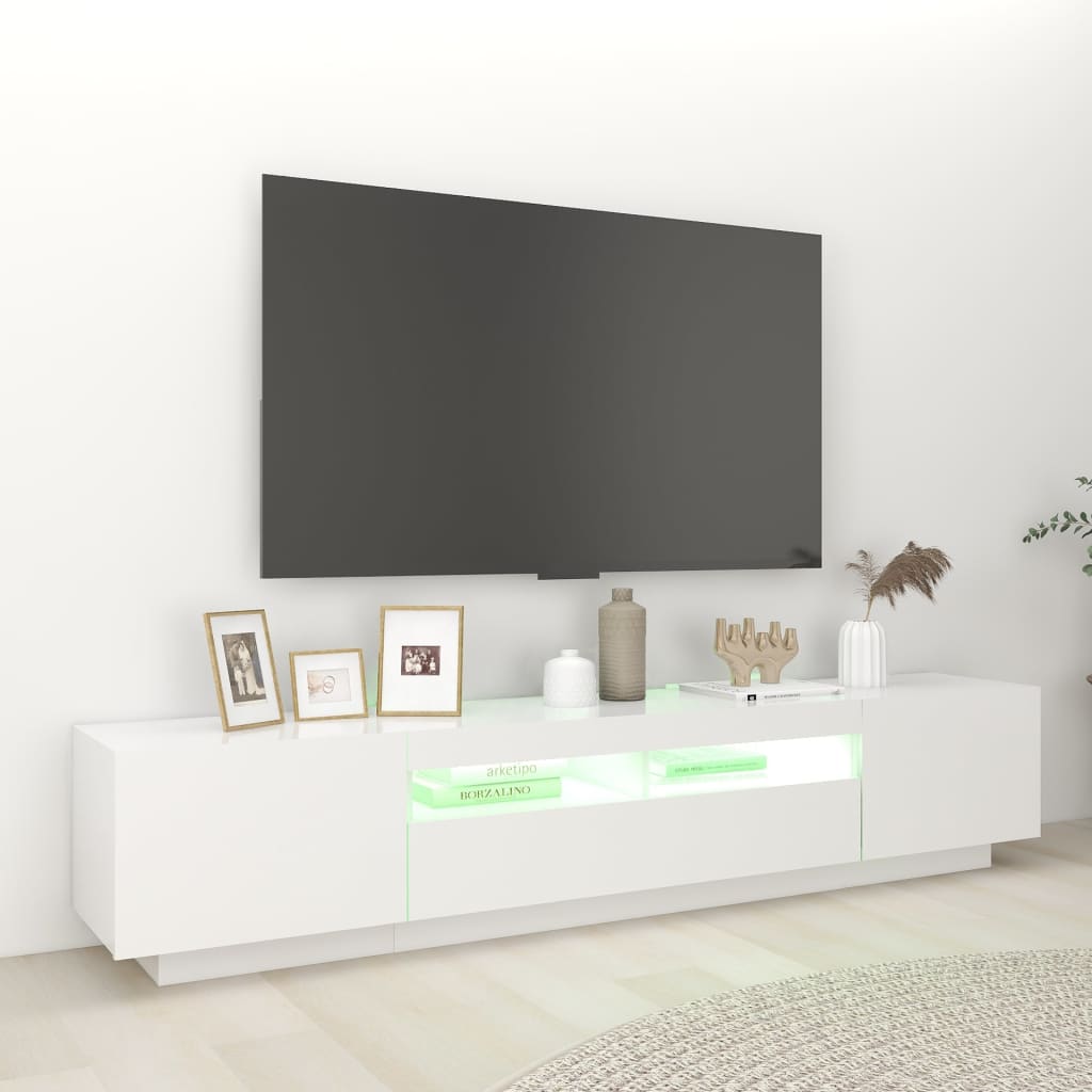 NNEVL TV Cabinet with LED Lights White 200x35x40 cm-3