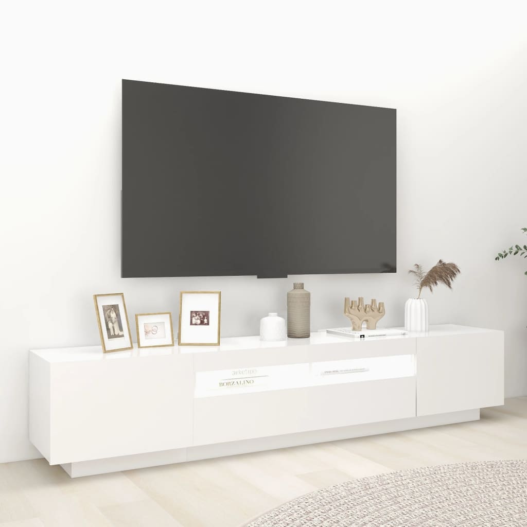 NNEVL TV Cabinet with LED Lights White 200x35x40 cm-4