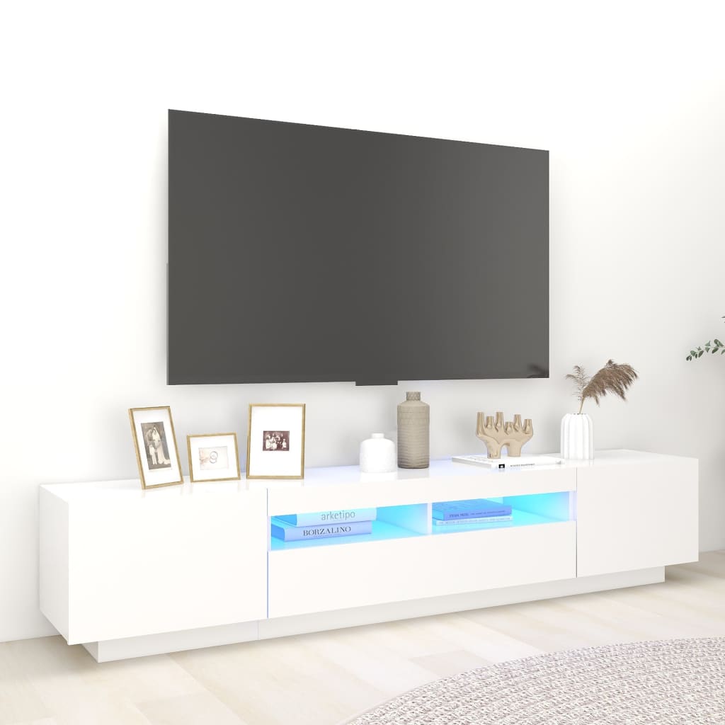 NNEVL TV Cabinet with LED Lights White 200x35x40 cm-0
