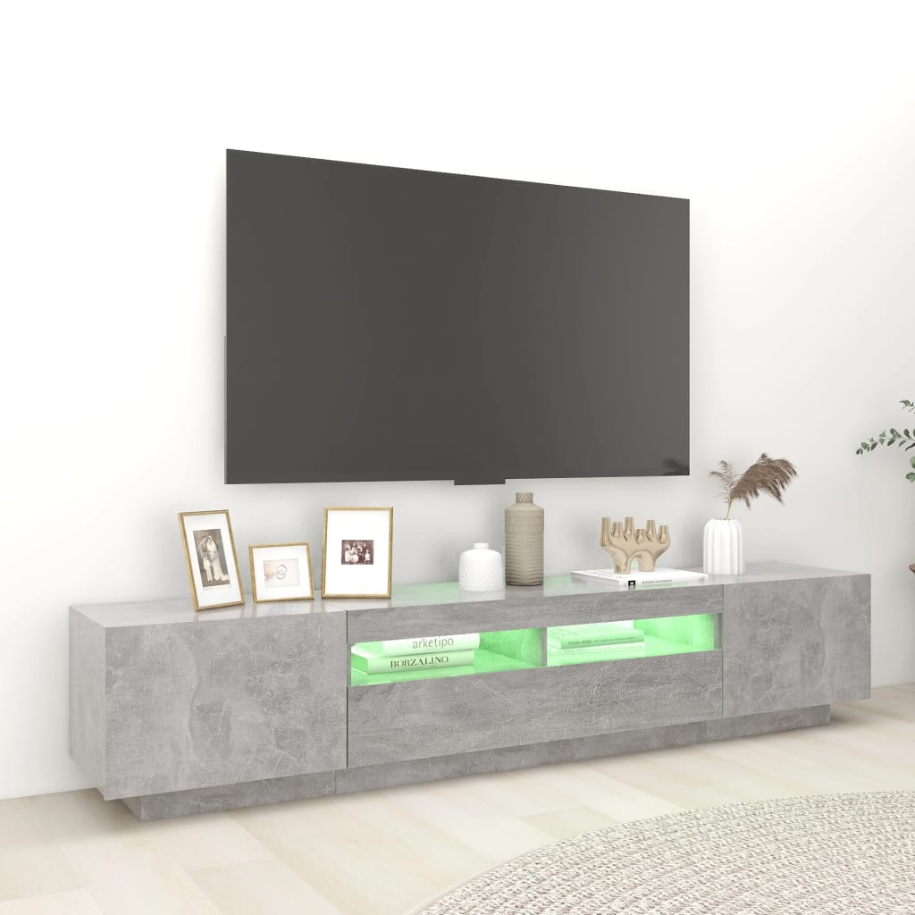 NNEVL TV Cabinet with LED Lights Concrete Grey 200x35x40 cm-3