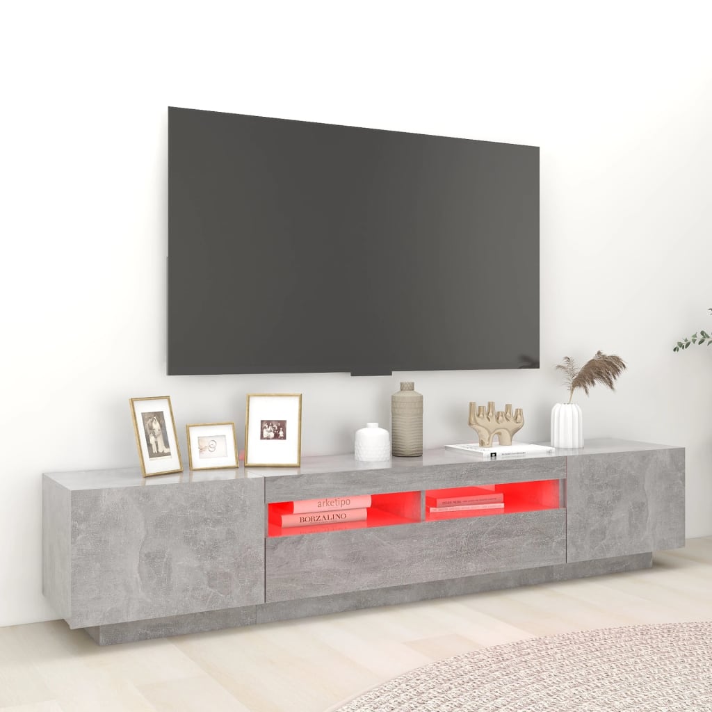 NNEVL TV Cabinet with LED Lights Concrete Grey 200x35x40 cm-4