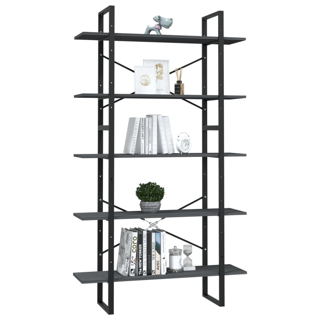 NNEVL 5-Tier Book Cabinet Grey 100x30x175 cm Pinewood-2