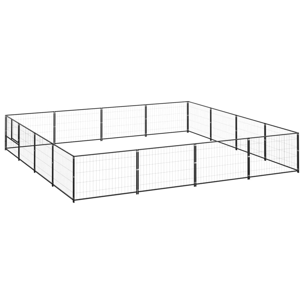 NNEVL Dog Kennel Black 16 m² Steel-0