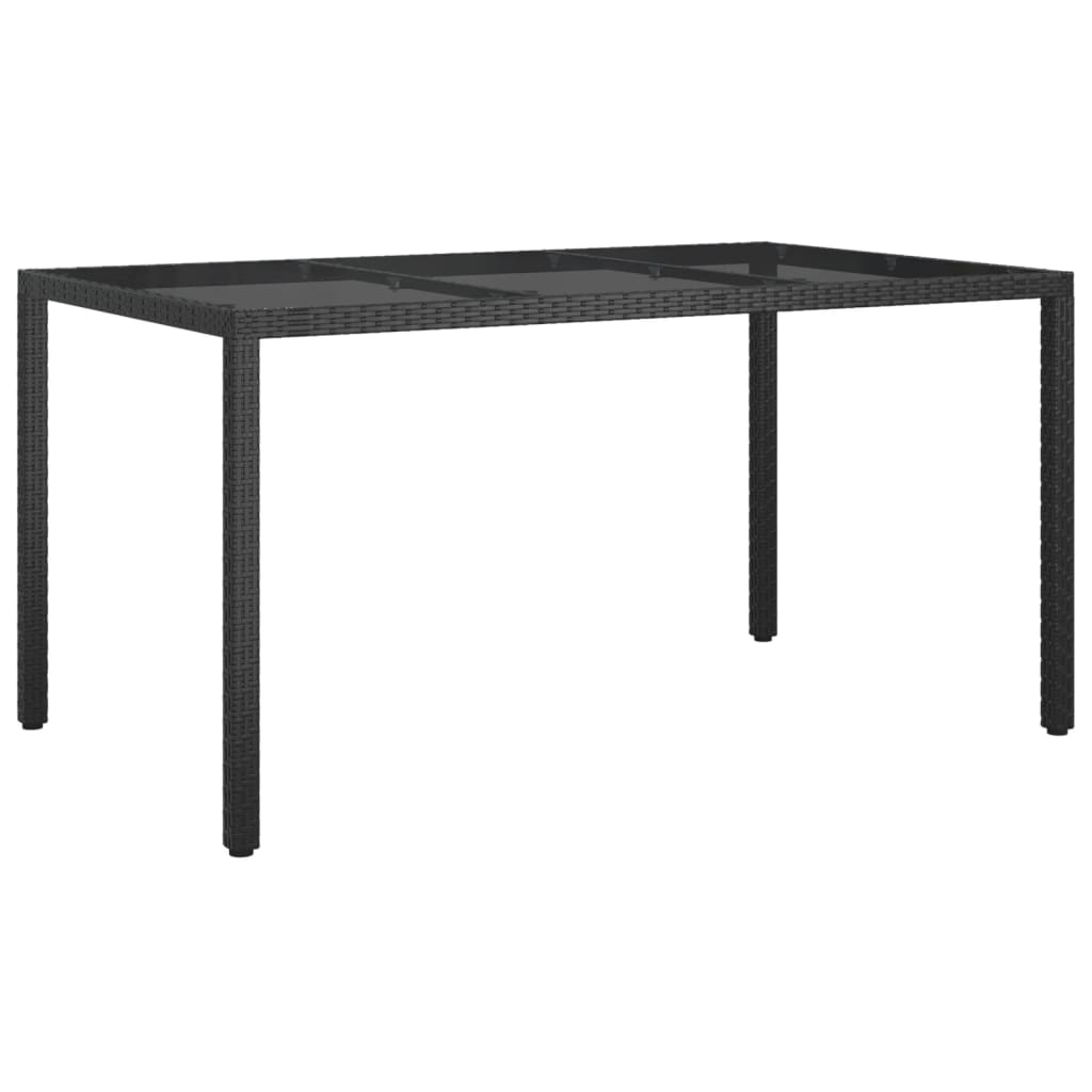 NNEVL Garden Table 150x90x75 cm Tempered Glass and Poly Rattan Black-1