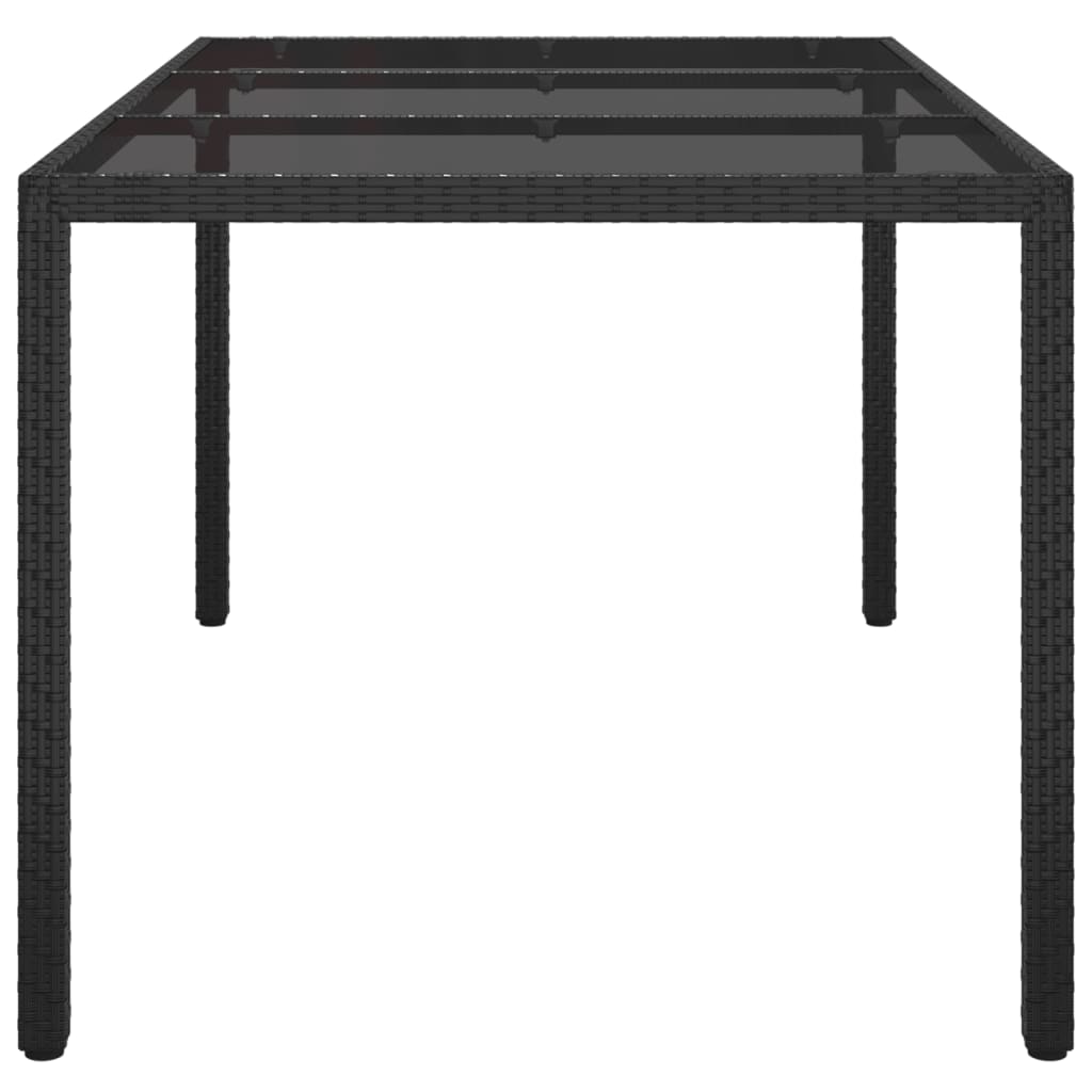 NNEVL Garden Table 150x90x75 cm Tempered Glass and Poly Rattan Black-3