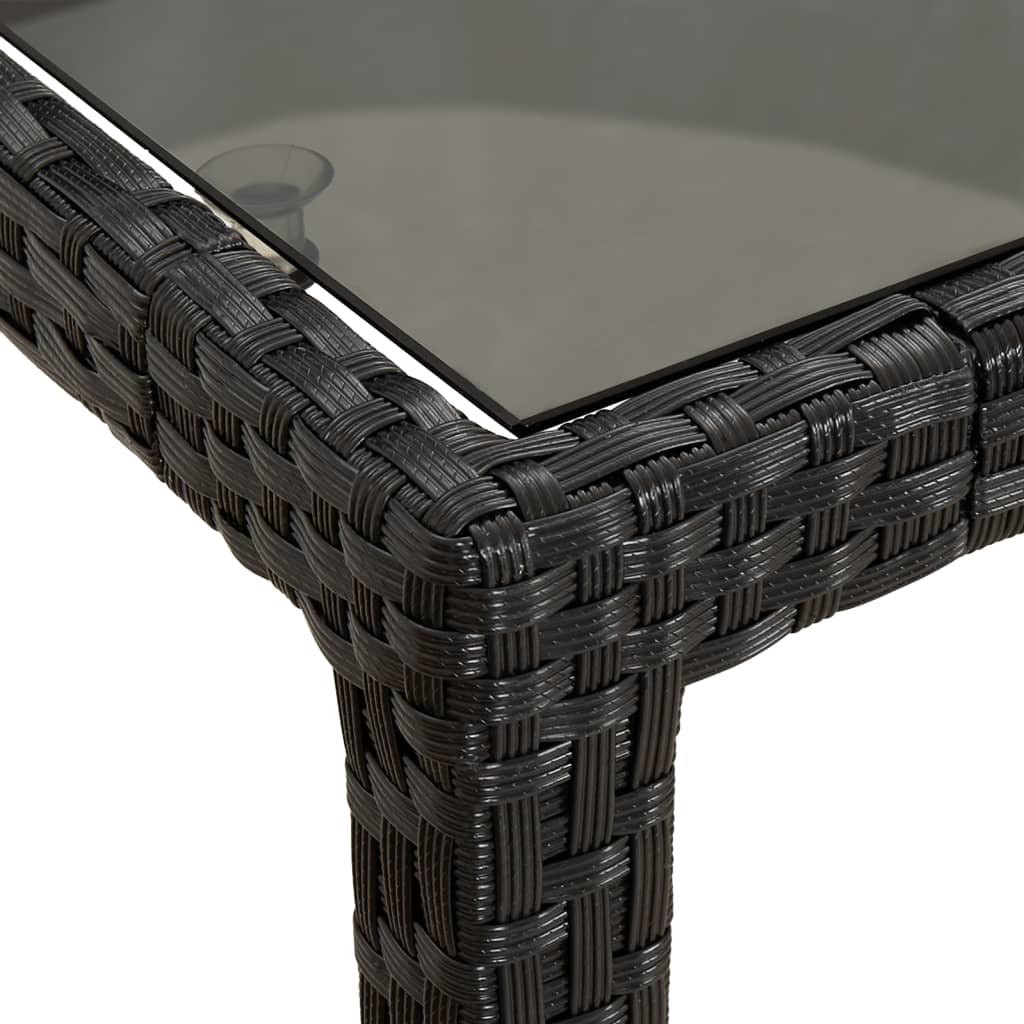 NNEVL Garden Table 150x90x75 cm Tempered Glass and Poly Rattan Black-4