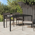 NNEVL Garden Table 150x90x75 cm Tempered Glass and Poly Rattan Black-0