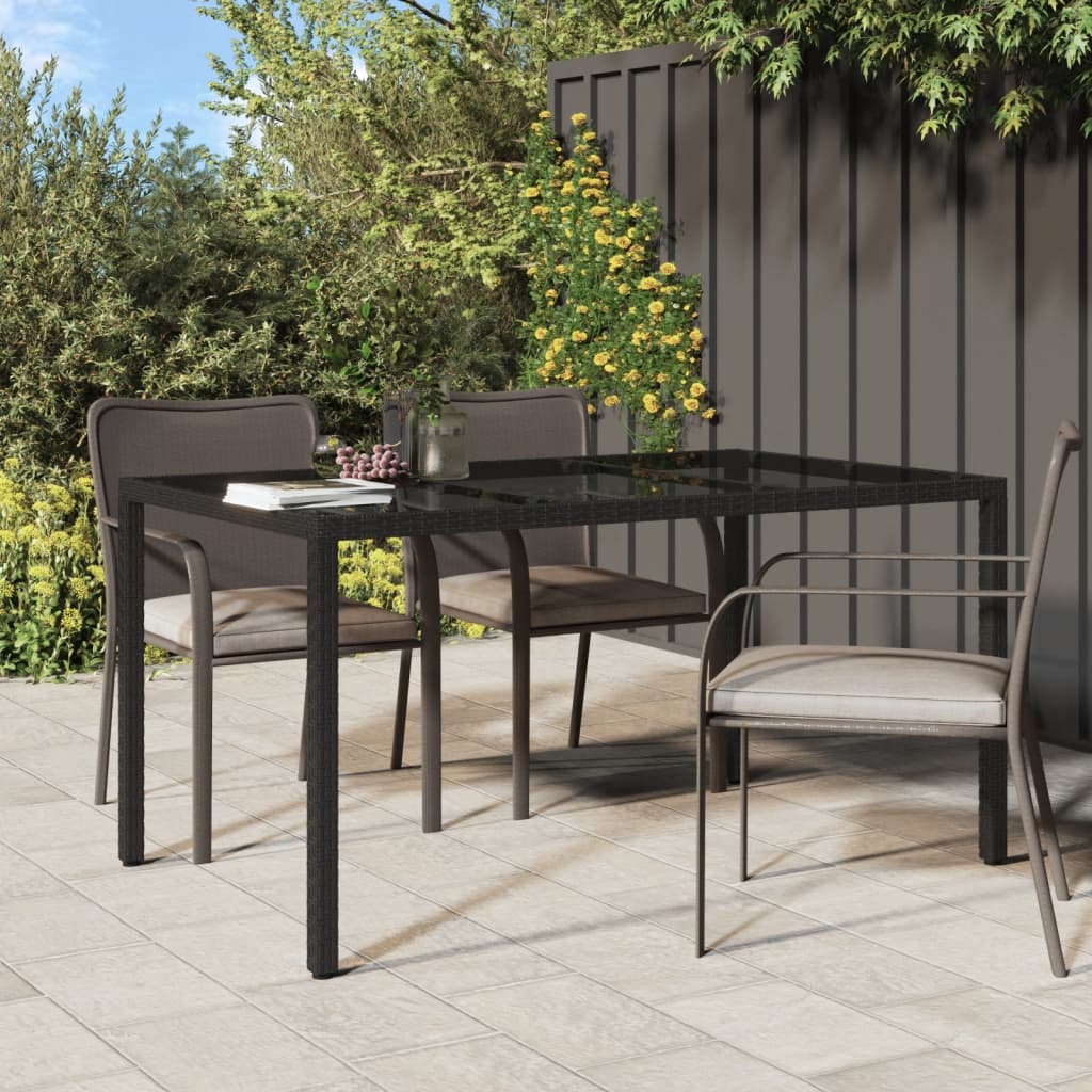NNEVL Garden Table 150x90x75 cm Tempered Glass and Poly Rattan Black-0