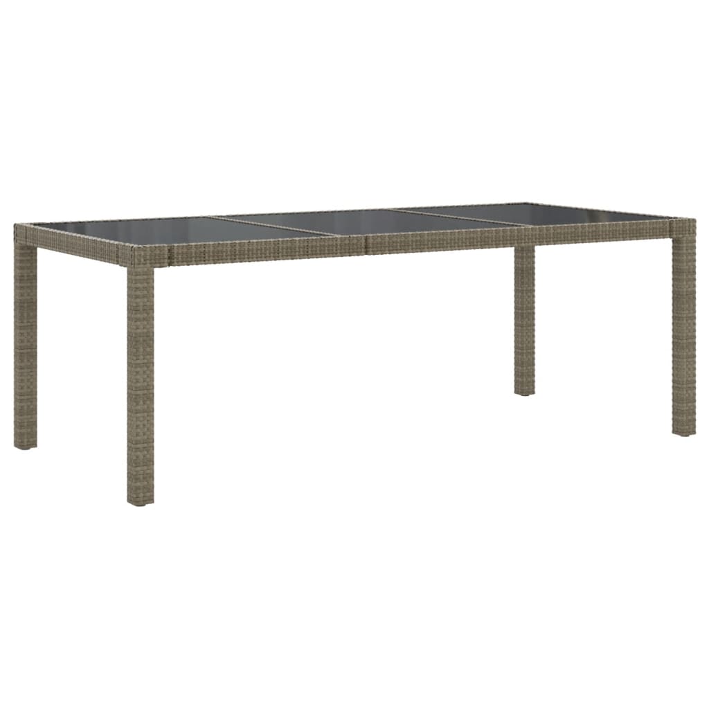NNEVL Garden Table Grey 190x90x75 cm Tempered Glass and Poly Rattan-1