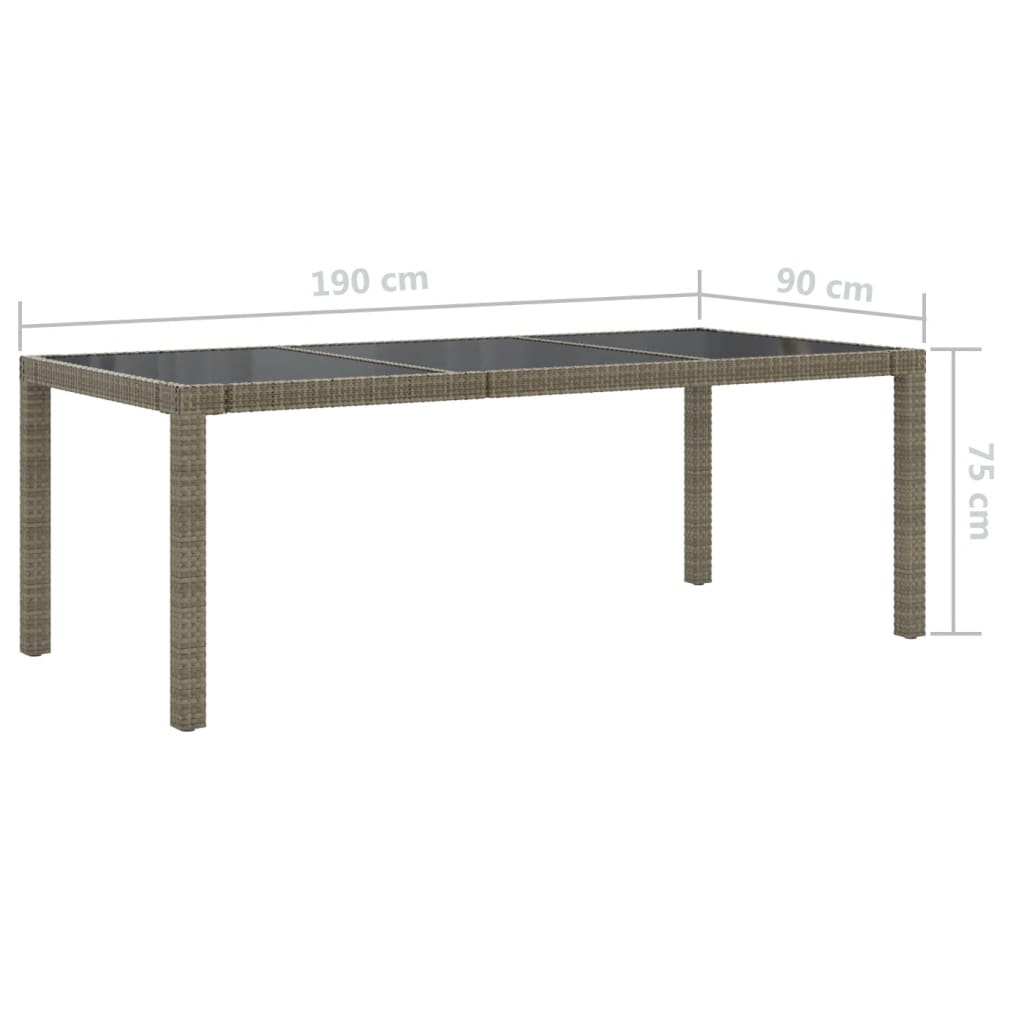 NNEVL Garden Table Grey 190x90x75 cm Tempered Glass and Poly Rattan-4