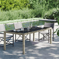 NNEVL Garden Table Grey 190x90x75 cm Tempered Glass and Poly Rattan-0