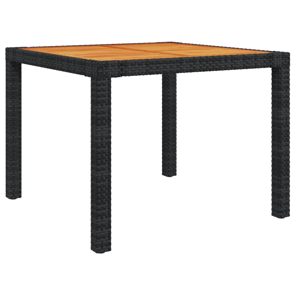 NNEVL Garden Table 90x90x75 cm Poly Rattan and Acacia Wood Black-1