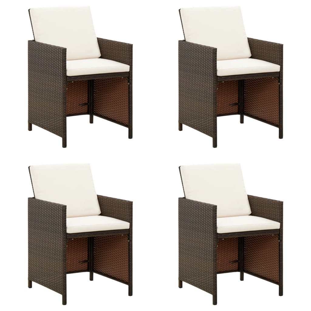 NNEVL Garden Chairs with Cuhsions 4 pcs Poly Rattan Brown-0