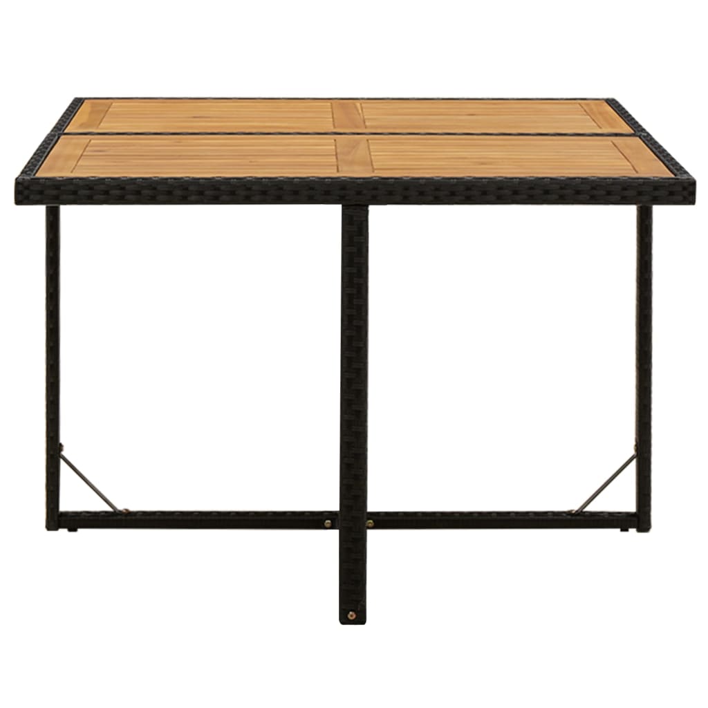 NNEVL Garden Table Black 109x107x74 cm Poly Rattan&Solid Wood Acacia-2