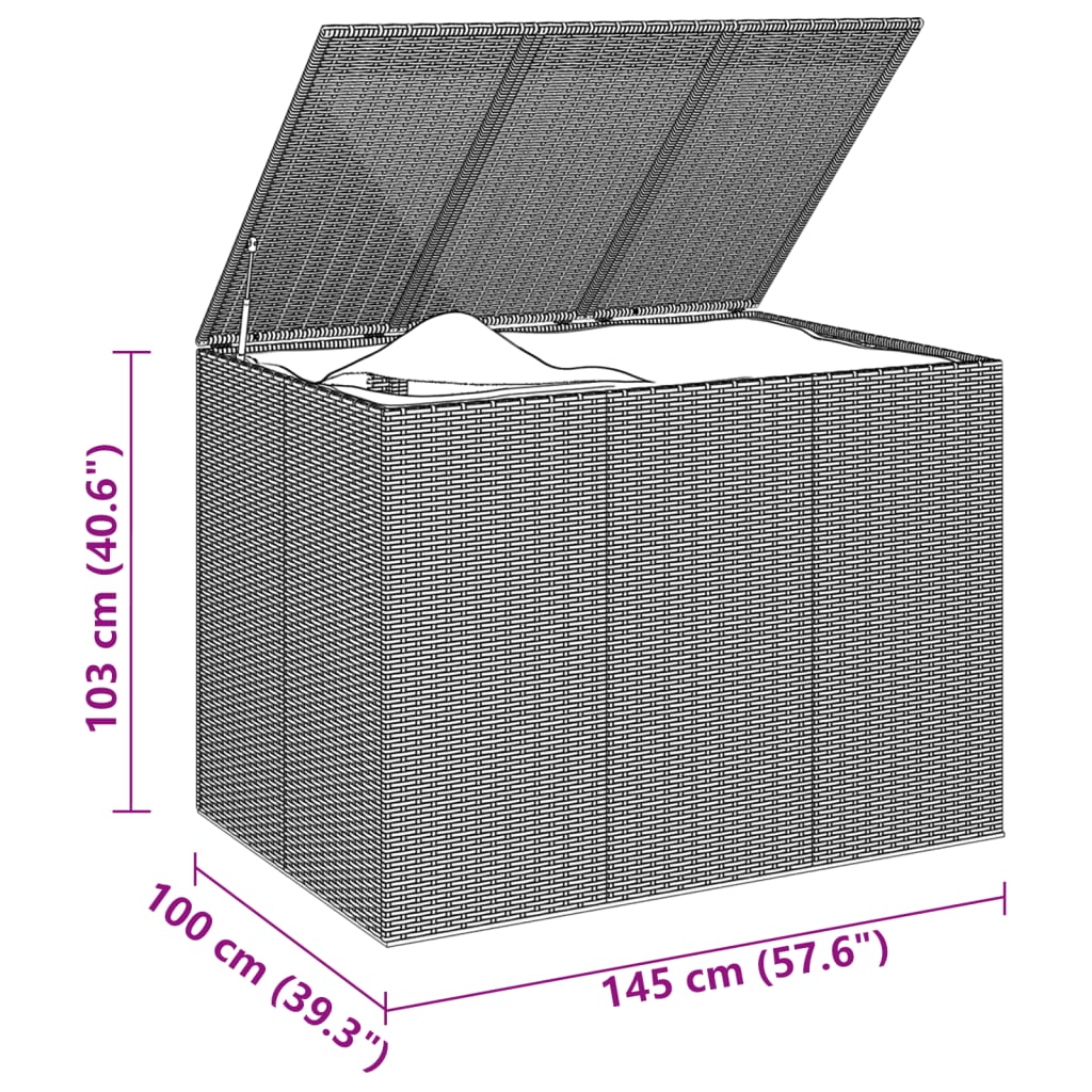 NNEVL Garden Cushion Box PE Rattan 145x100x103 cm Black-4