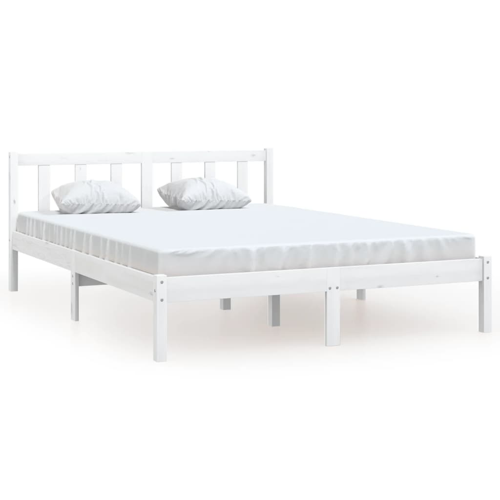 NNEVL Bed Frame White Solid Wood Pine 137x187 cm Double Size-1