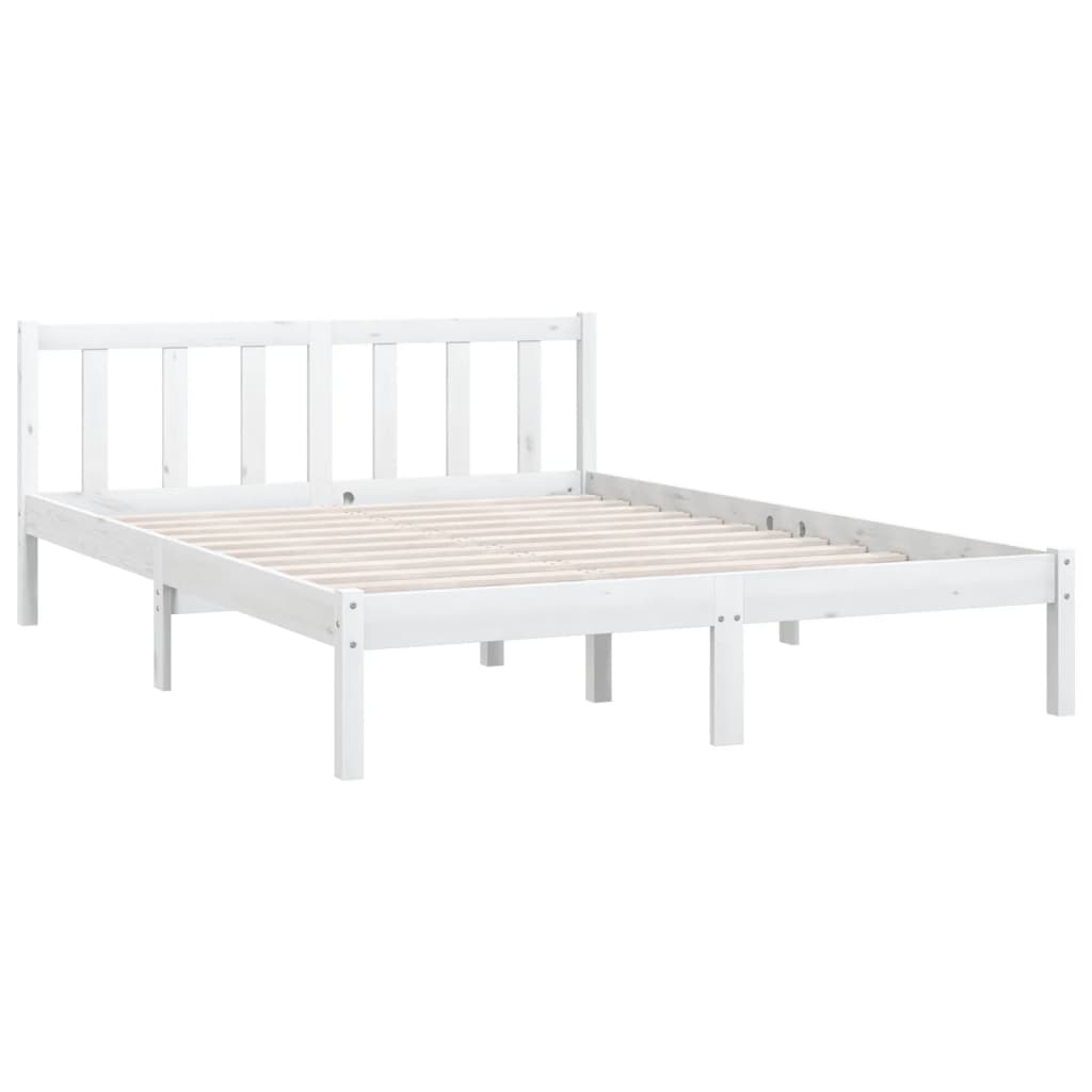 NNEVL Bed Frame White Solid Wood Pine 137x187 cm Double Size-2
