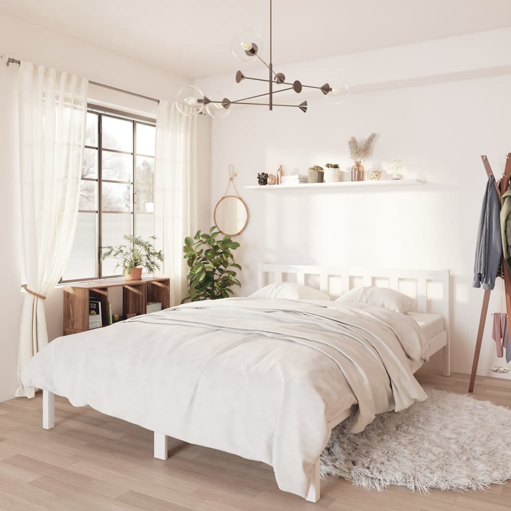 NNEVL Bed Frame White Solid Wood Pine 137x187 cm Double Size-0