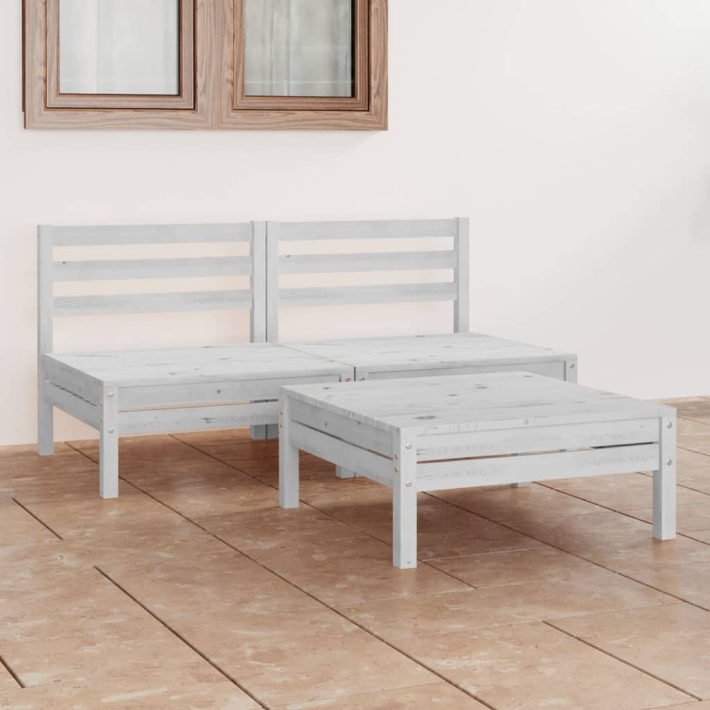 NNEVL 3 Piece Garden Lounge Set White Solid Wood Pine-0