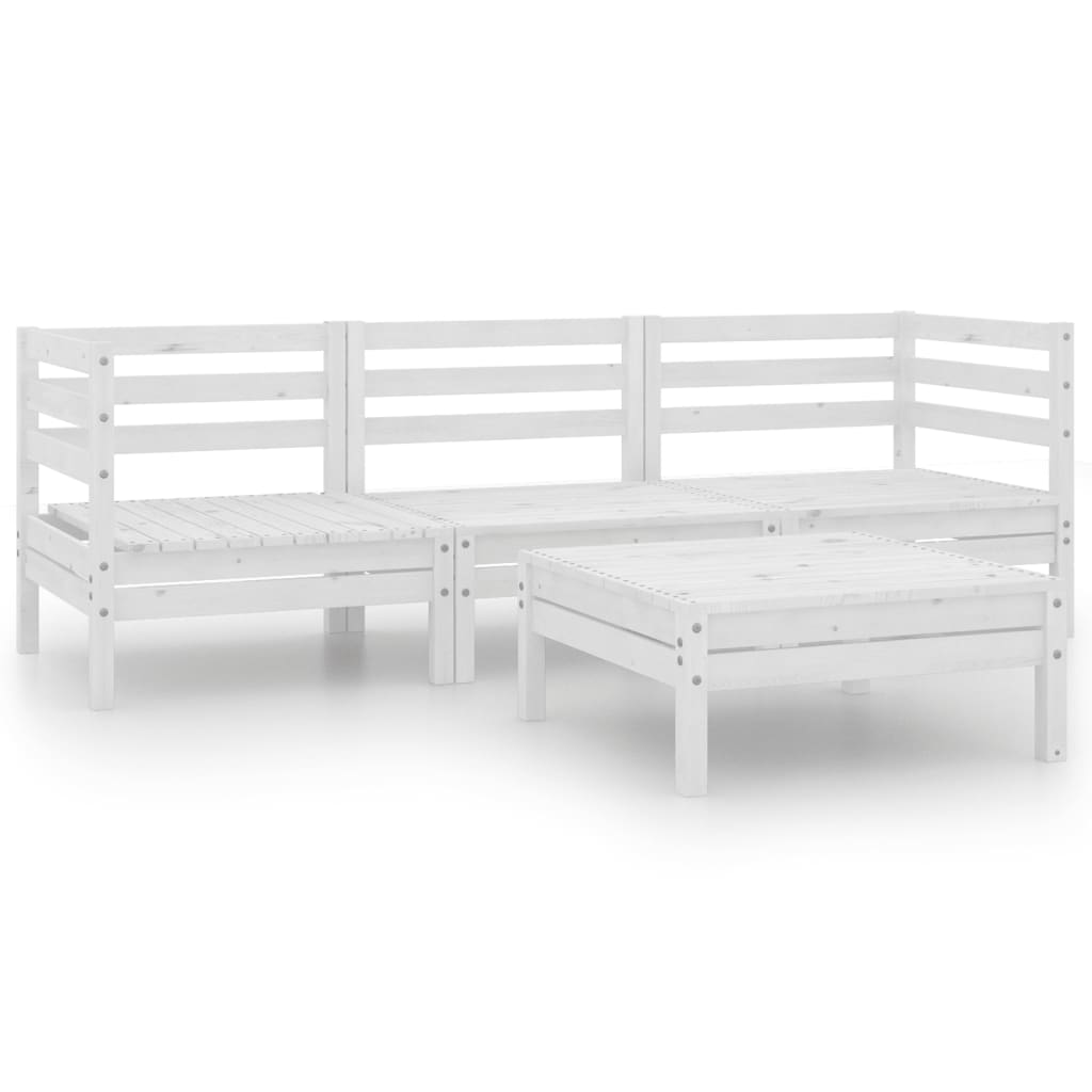 NNEVL 4 Piece Garden Lounge Set White Solid Wood Pine-1