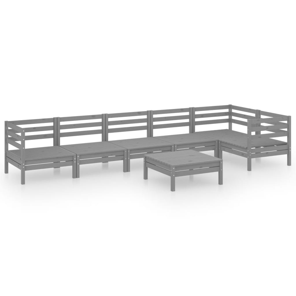 NNEVL 7 Piece Garden Lounge Set Solid Pinewood Grey-1