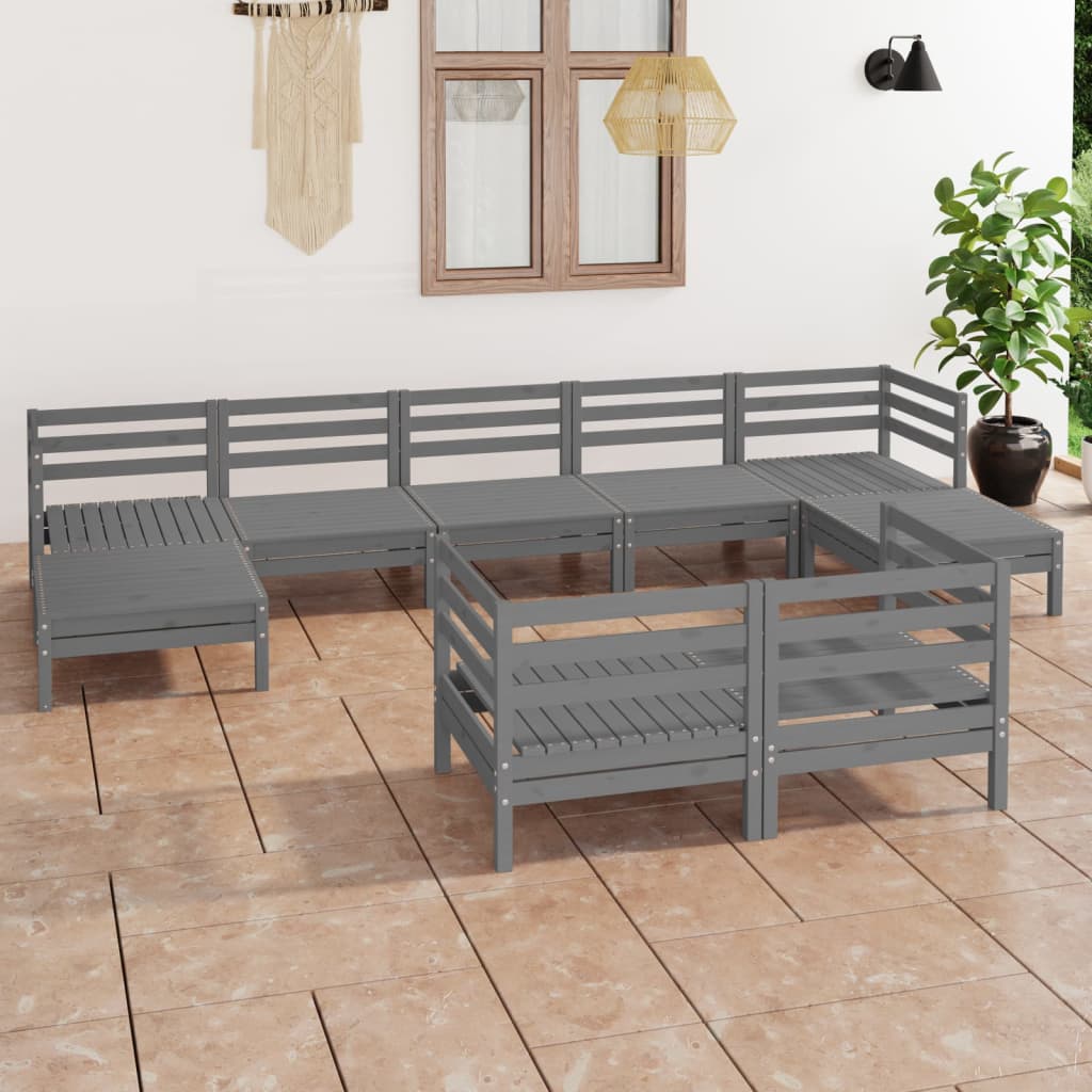 NNEVL 9 Piece Garden Lounge Set Grey Solid Pinewood-0
