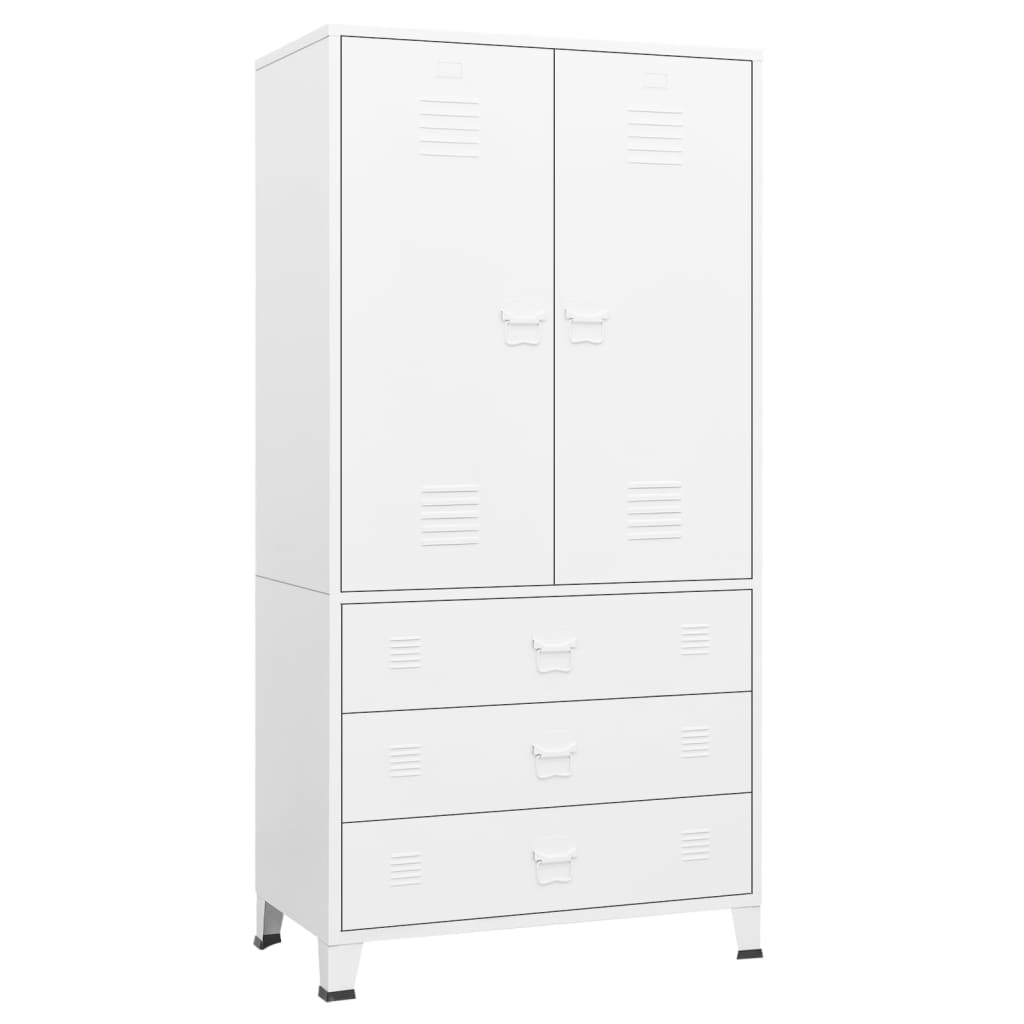 NNEVL Industrial Wardrobe White 90x50x180 cm Metal-1