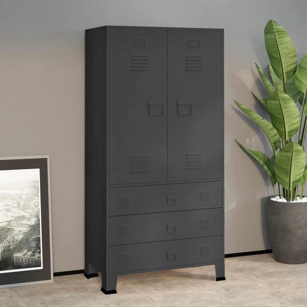 NNEVL Industrial Wardrobe Anthracite 90x50x180 cm Metal-0