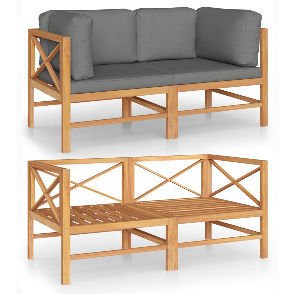 NNEVL 2-Seater Garden Sofa with Grey Cushions Solid Wood Teak-1