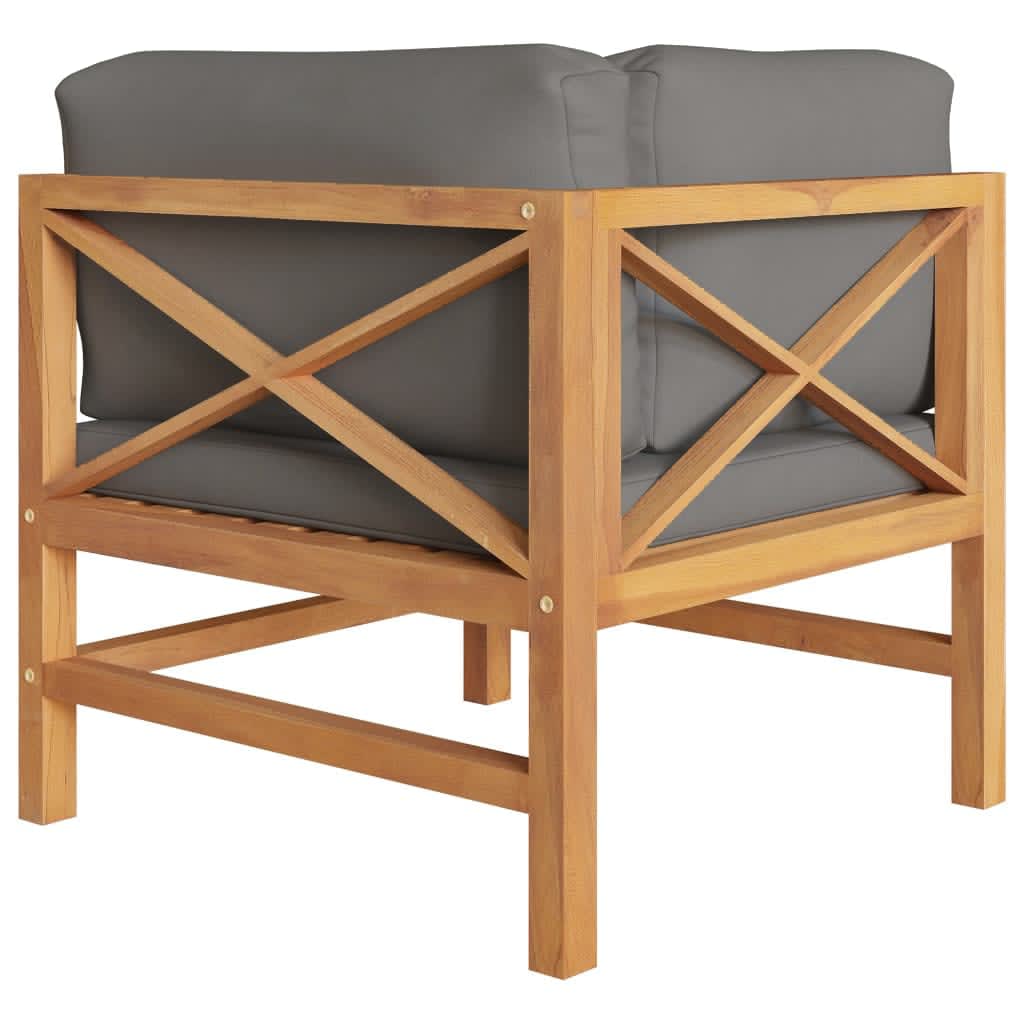 NNEVL 2-Seater Garden Sofa with Grey Cushions Solid Wood Teak-2