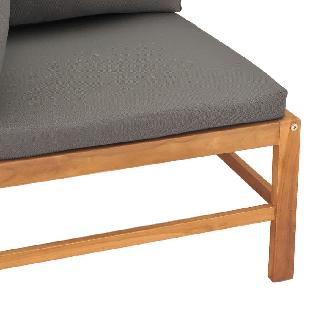 NNEVL 2-Seater Garden Sofa with Grey Cushions Solid Wood Teak-3