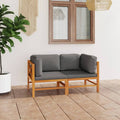 NNEVL 2-Seater Garden Sofa with Grey Cushions Solid Wood Teak-0