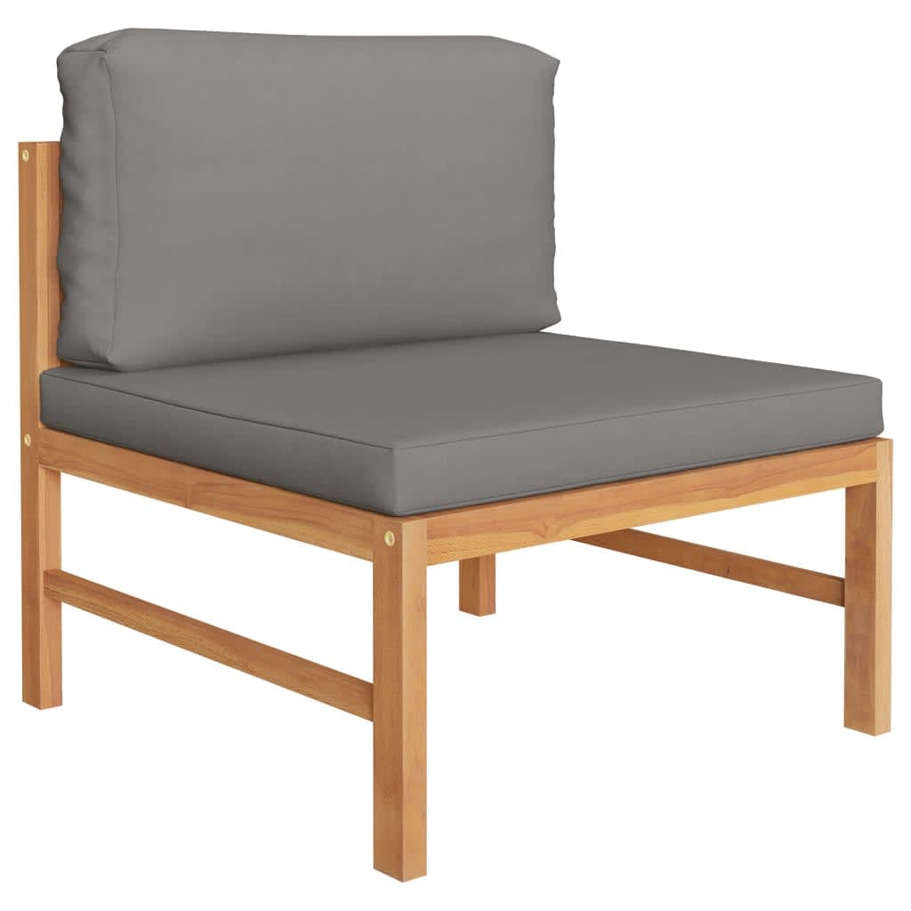 NNEVL 3-Seater Garden Sofa with Grey Cushions Solid Teak Wood-3