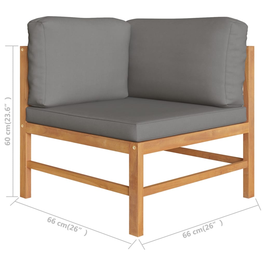 NNEVL 3-Seater Garden Sofa with Grey Cushions Solid Teak Wood-4