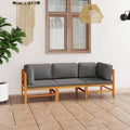 NNEVL 3-Seater Garden Sofa with Grey Cushions Solid Teak Wood-0