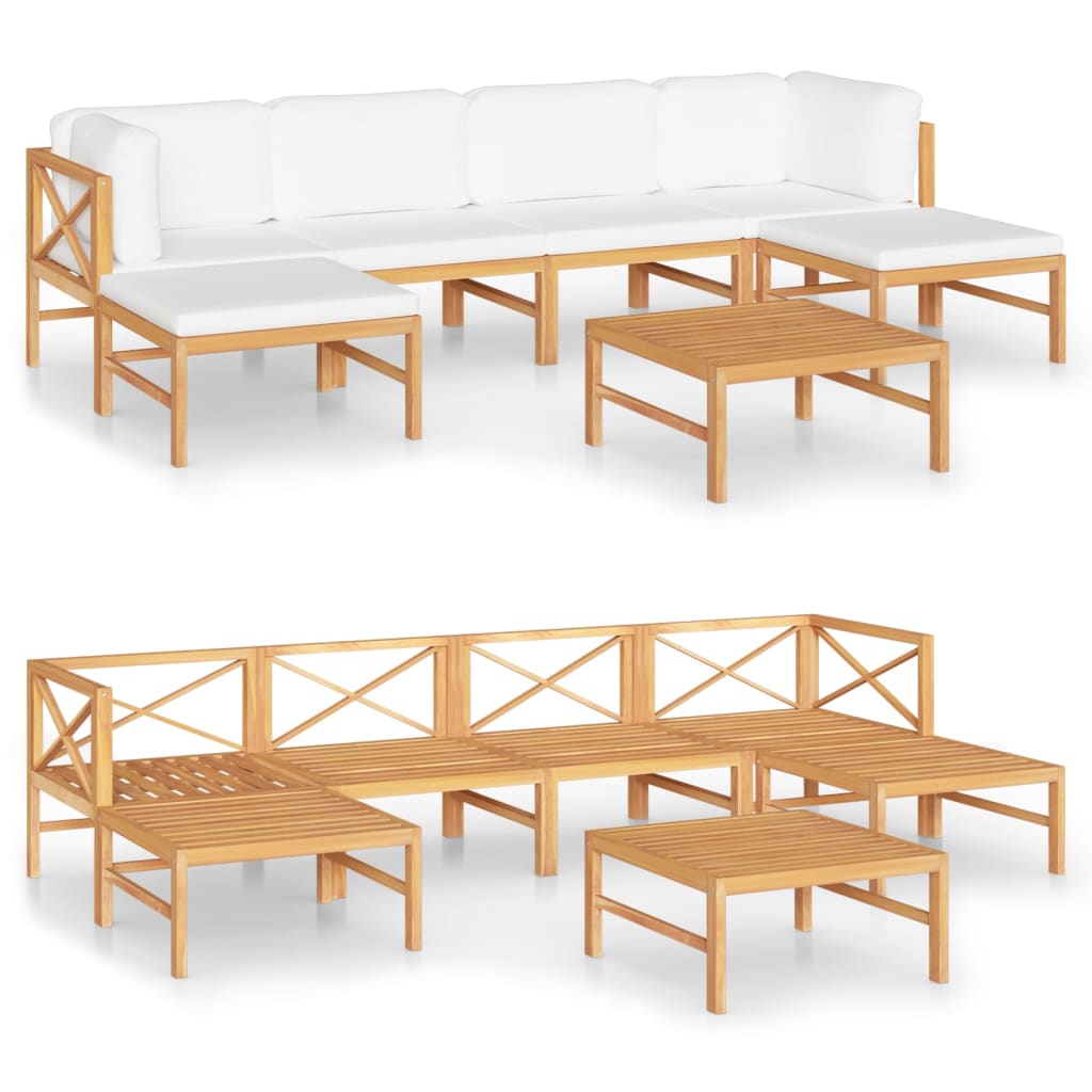 NNEVL 7 Piece Garden Lounge Set with Cream Cushions Solid Teak Wood-1
