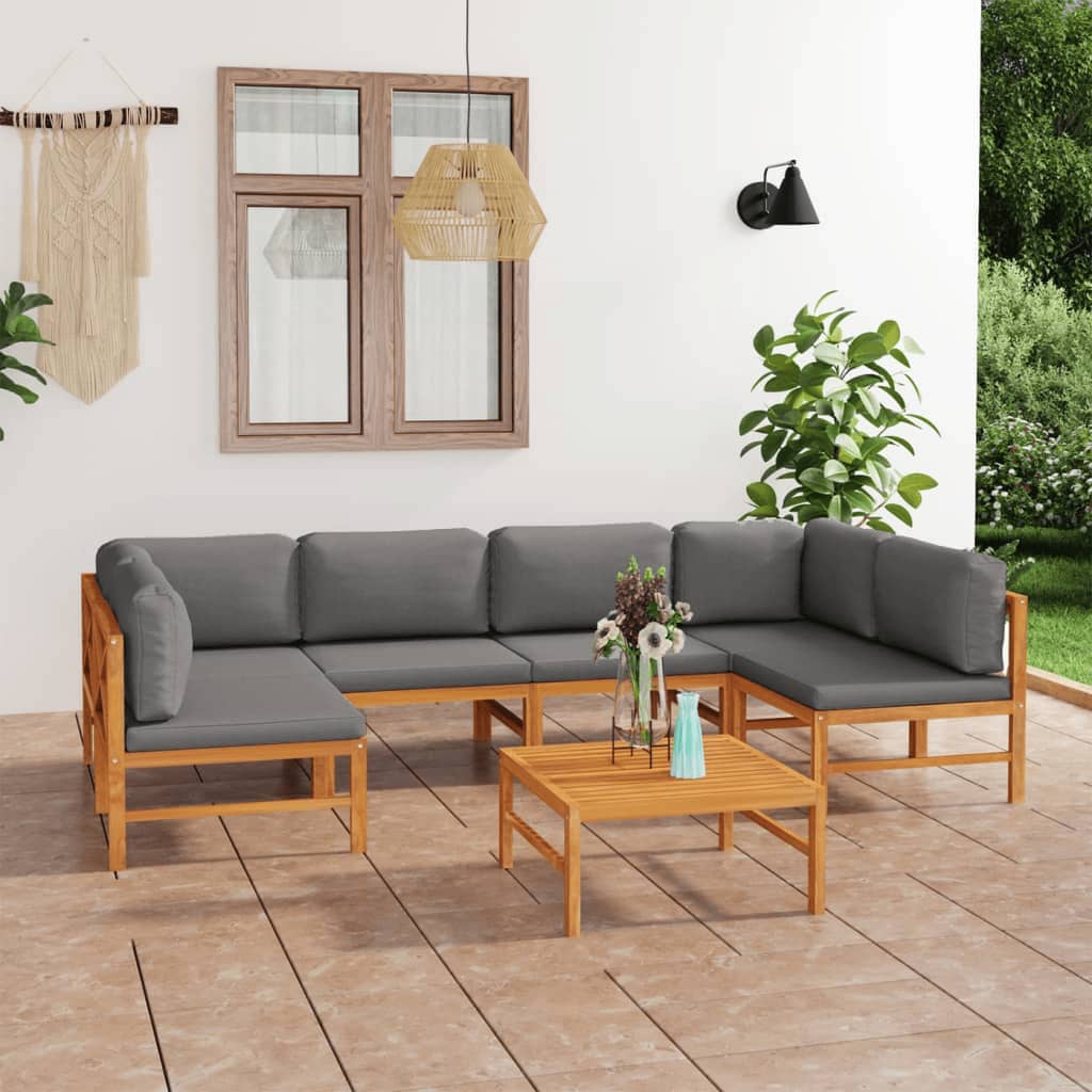 NNEVL 7 Piece Garden Lounge Set with Grey Cushions Solid Teak Wood-0