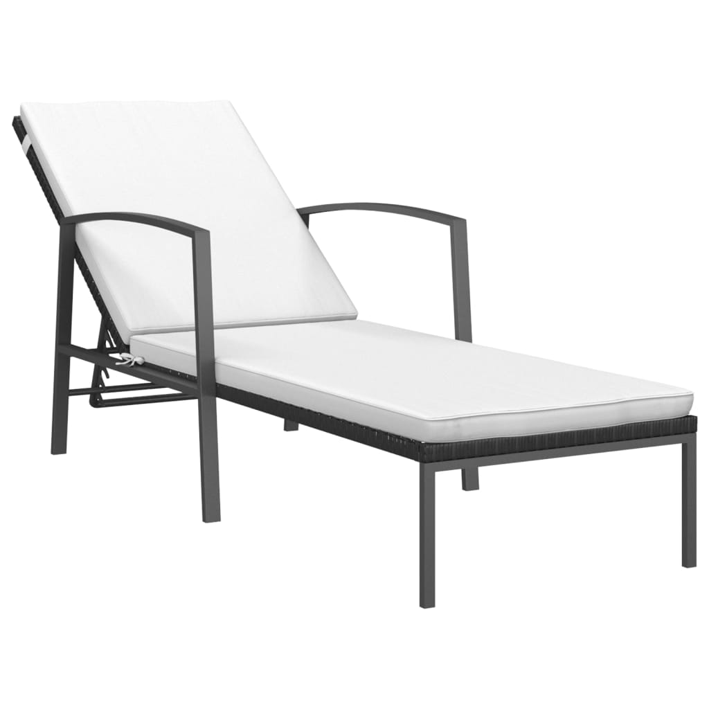 NNEVL Garden Sun Lounger with Cushion Poly Rattan Black-1
