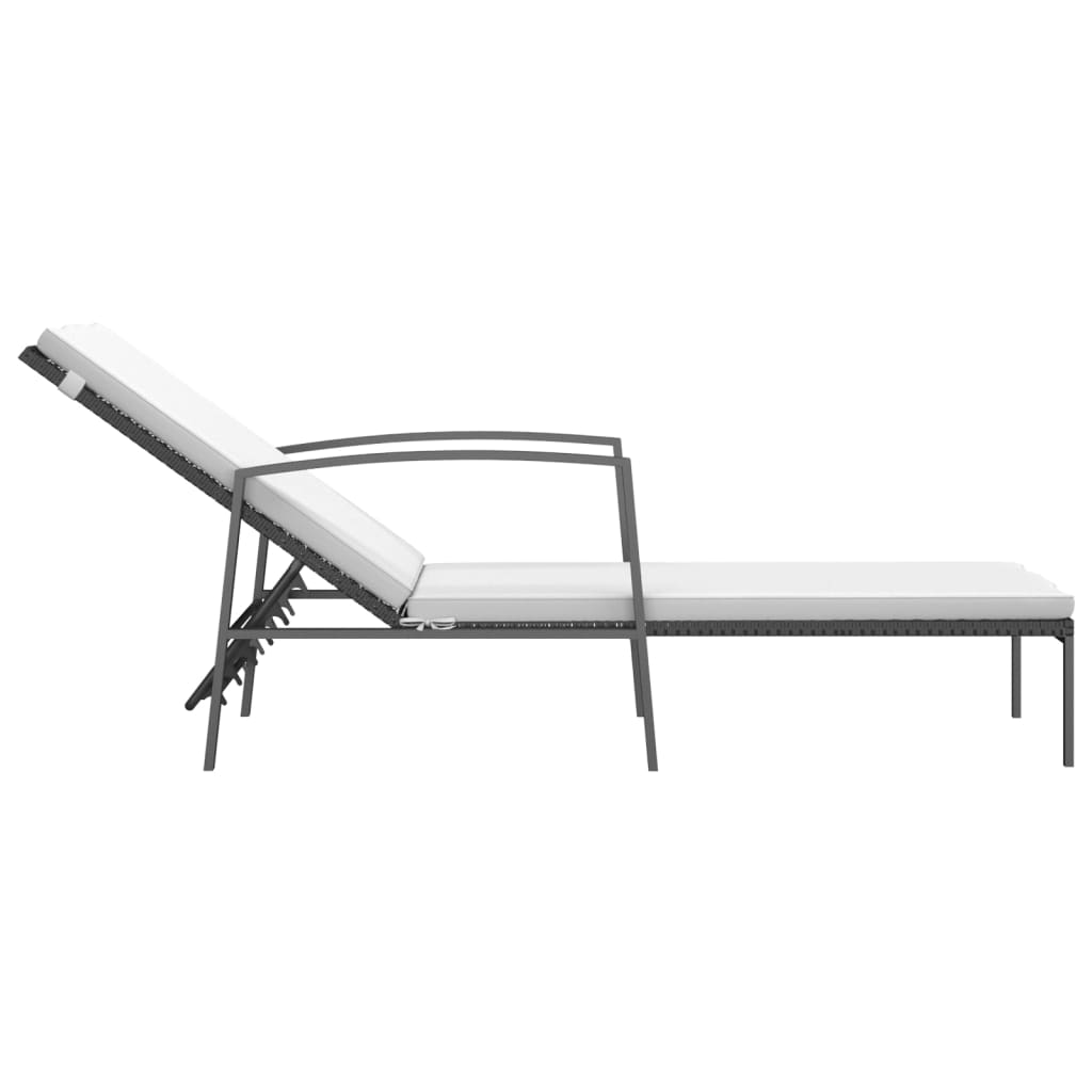 NNEVL Garden Sun Lounger with Cushion Poly Rattan Black-2