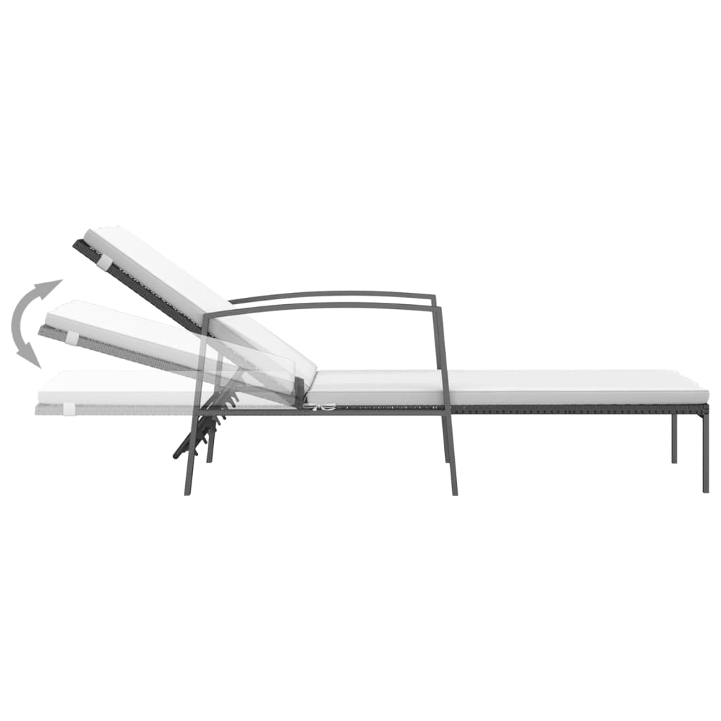 NNEVL Garden Sun Lounger with Cushion Poly Rattan Black-4
