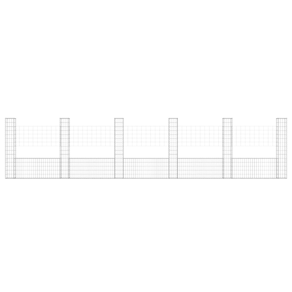 NNEVL U-shape Gabion Basket with 6 Posts Iron 620x20x150 cm-2