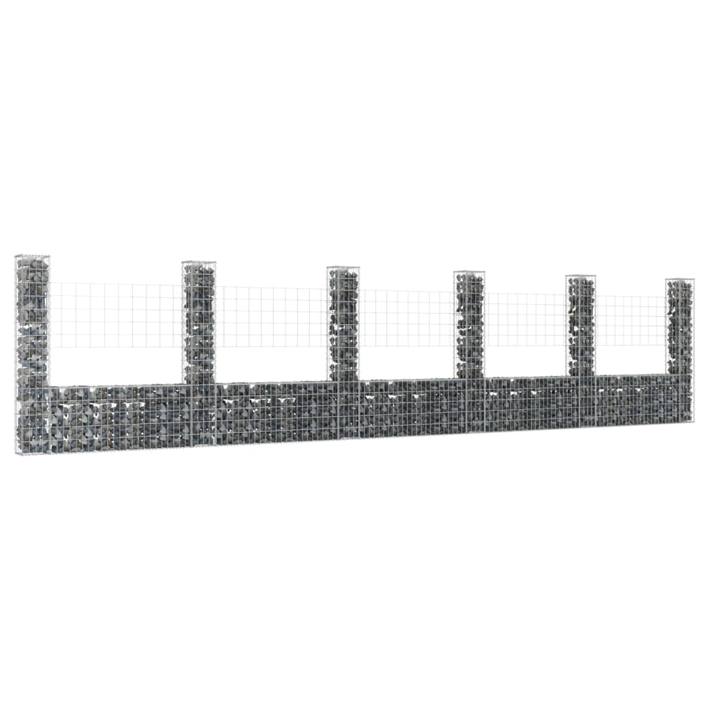 NNEVL U-shape Gabion Basket with 6 Posts Iron 620x20x150 cm-0